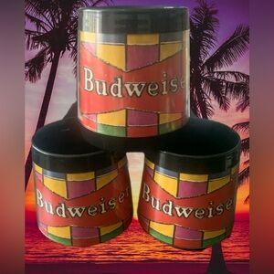 Vintage Budweiser Bud Beer Lot of 3 Stained Glass Design Thermo Serv Mug